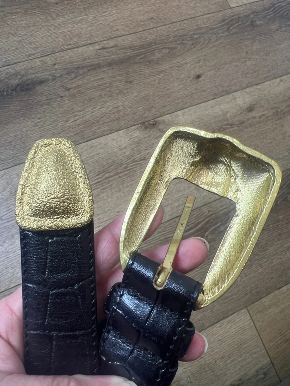 Cebine Vintage Black Embossed Leather Belt Size RTM
